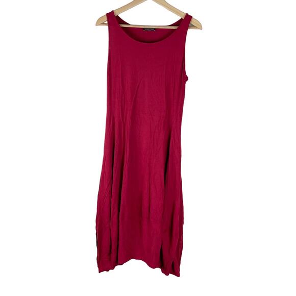 Eileen Fisher Jersey Dress Womens Small Red Midi Balloon Sleeveless Lagenlook - Picture 1 of 11